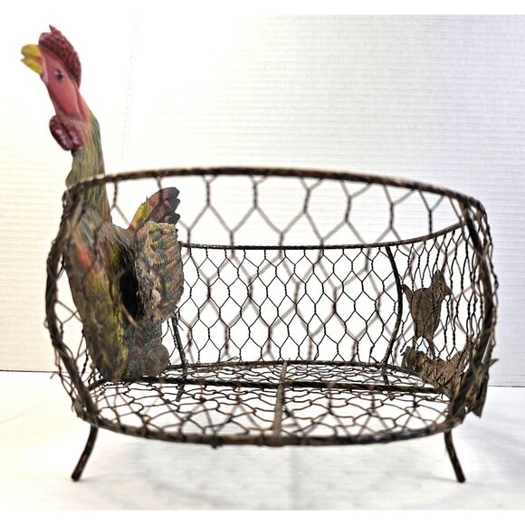 Vintage Rustic Collectible Metal Wire Chicken Basket Hen Chicks Farmhouse Decor - Picture 6 of 8